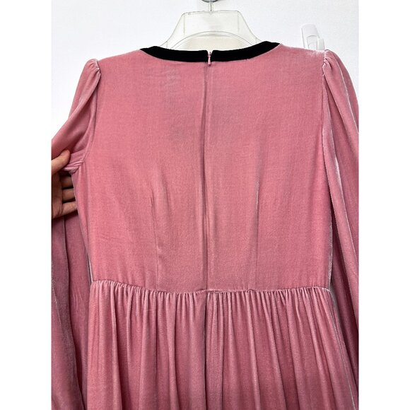 Saloni Camille Crystal Bow Liquid Velvet Midi Dress Rose Pink Black Beaded US 2 - Picture 11 of 16